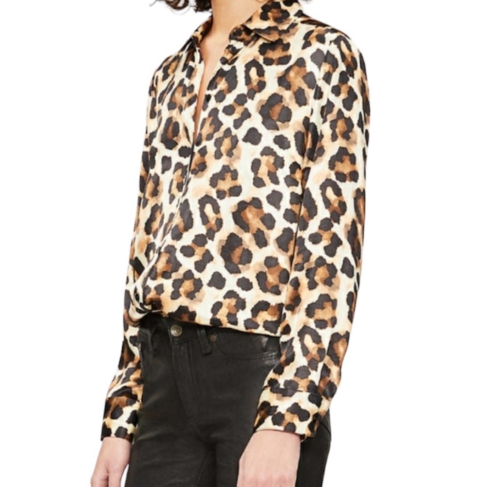 Topshop Leopard Print Satin Animal Print Button Front Size 10